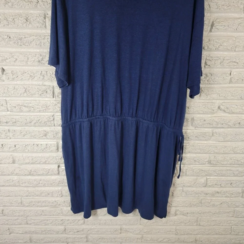 Old Navy 3X Plus Swim Cover Up Dress Navy Blue Linen Blend Tied Waist BLU35E